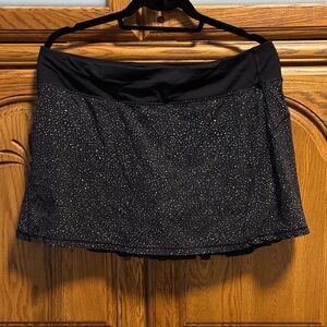 Lululemon Circuit Breaker Skirt Skort Women 12 Tall Black White Splatter Print